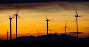 wind turbines sunset