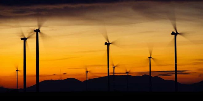 wind turbines sunset